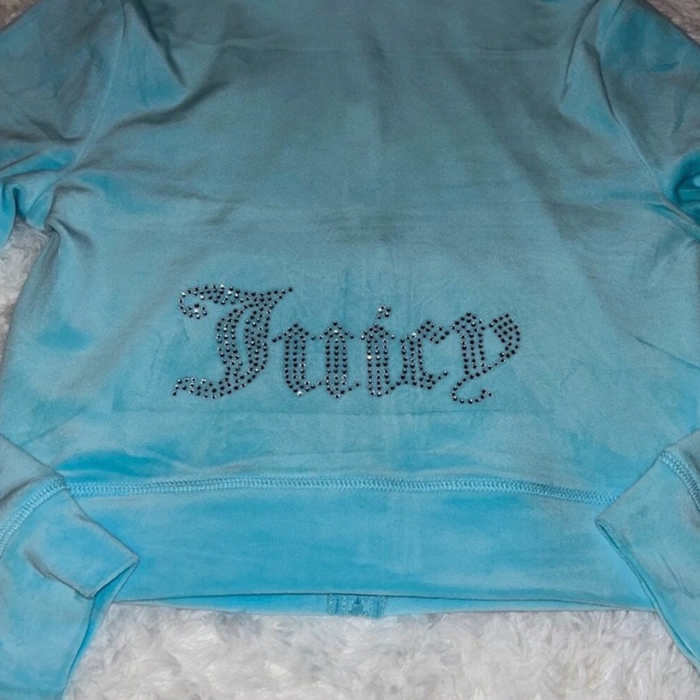 JUICY COUTURE CRYSTAL BLUE OG BLING RHINESTONE XL VELOUR TRACKSUIT SWEATSUIT NWT - Picture 9 of 9